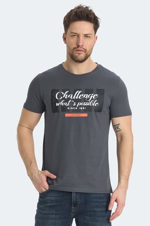 Slazenger RATAN Erkek Baskılı Koyu Gri Tişört