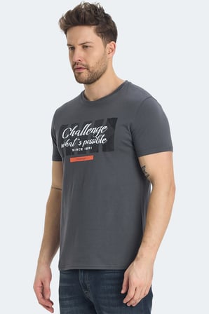 Slazenger RATAN Erkek Baskılı Koyu Gri Tişört
