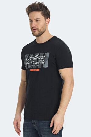 Slazenger RATAN Erkek Baskılı Siyah Tişört