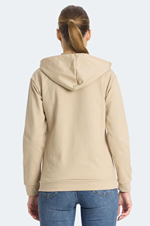Slazenger KINET Kadın Fermuarlı Kapüşonlu Cepli Bej Sweatshirt