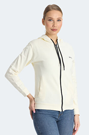 Slazenger KINET Kadın Fermuarlı Kapüşonlu Cepli Ekru Sweatshirt