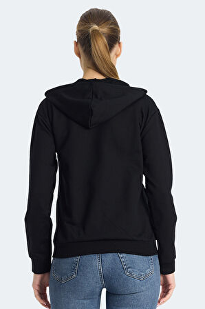 Slazenger KINET Kadın Fermuarlı Kapüşonlu Cepli Siyah Sweatshirt