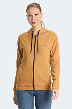 Slazenger KINET Kadın Fermuarlı Kapüşonlu Cepli Kiremit Sweatshirt