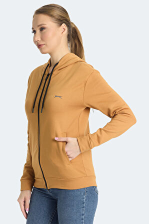 Slazenger KINET Kadın Fermuarlı Kapüşonlu Cepli Kiremit Sweatshirt