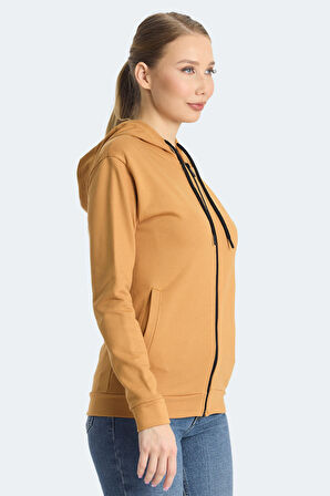 Slazenger KINET Kadın Fermuarlı Kapüşonlu Cepli Kiremit Sweatshirt