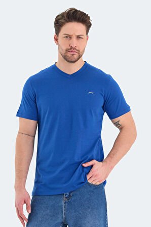 Slazenger RIVALDO Erkek V Yaka Saks Mavi Tişört