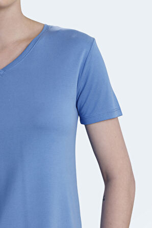 Slazenger PERICAS Kadın V Yaka Mavi Tişört