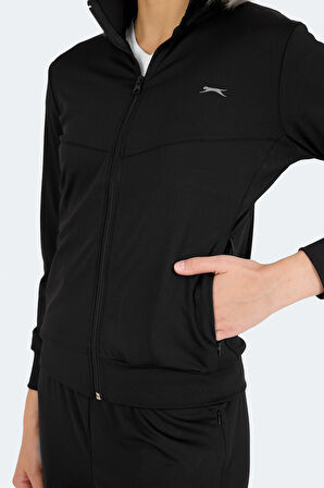 Slazenger REVOLT Kadın Dik Yaka Fermuarlı Siyah Sweatshirt