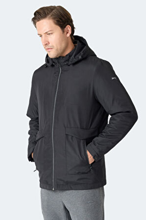 Slazenger GRAVEL Erkek Kapüşonlu Siyah Mont & Kaban