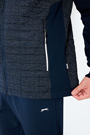 Slazenger FIORA Erkek Fermuarlı Dik Yaka Cepli Lacivert Eşofman Takımı