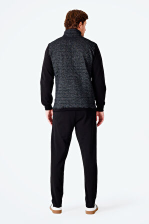 Slazenger FIORA Erkek Fermuarlı Dik Yaka Cepli Siyah Eşofman Takımı