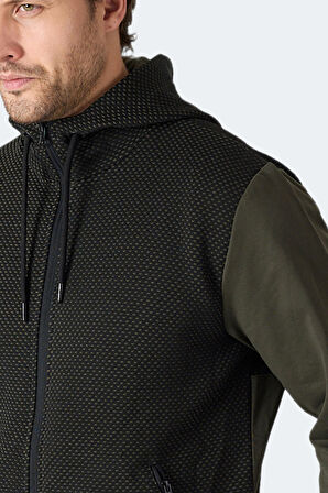 Slazenger FLAME Erkek Kapüşonlu Cepli Haki Sweatshirt