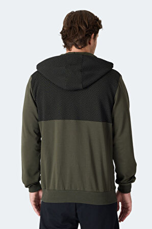 Slazenger FLAME Erkek Kapüşonlu Cepli Haki Sweatshirt