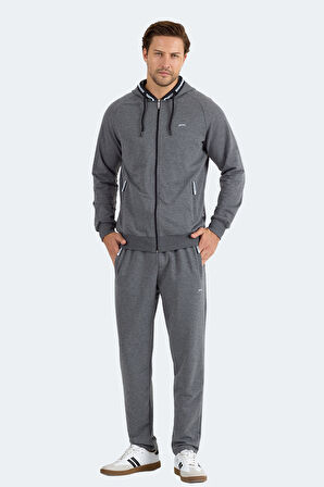 Slazenger FENDER Erkek Kapüşonlu Fermuarlı Antrasit Eşofman Takımı