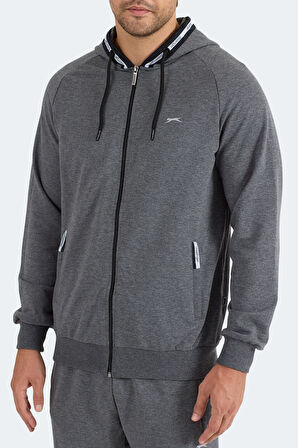 Slazenger FENDER Erkek Kapüşonlu Fermuarlı Antrasit Eşofman Takımı