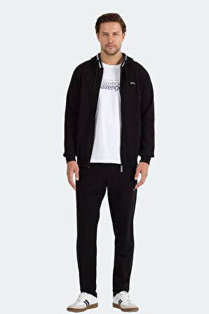 Slazenger FENDER Erkek Kapüşonlu Fermuarlı Siyah Eşofman Takımı