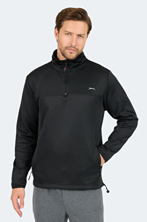 Slazenger SATU Erkek Dik Yaka Fermuarlı Siyah Sweatshirt
