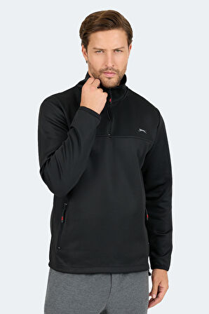 Slazenger SATU Erkek Dik Yaka Fermuarlı Siyah Sweatshirt