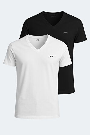 Slazenger SARGON 2 li Set Erkek  Beyaz - Siyah Tişört