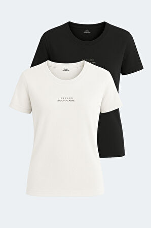 Slazenger PAYTONS 2 li Set Kadın  Ekru - Siyah Tişört