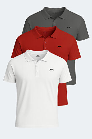 Slazenger SLOAN 3 lü Set Erkek  Beyaz - Koyu Gri - Kırmızı Tişört