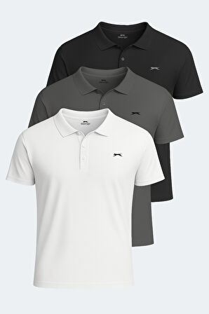 Slazenger SLOAN 3 lü Set Erkek  Beyaz - Siyah - Koyu Gri Tişört