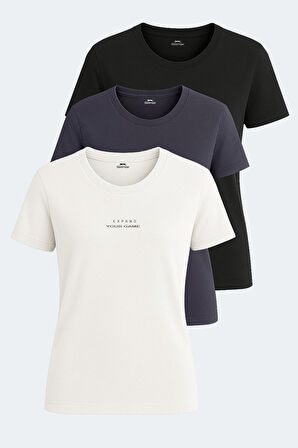 Slazenger PAYTONS 3 lü Set Kadın  Ekru - Siyah - Koyu Gri Tişört