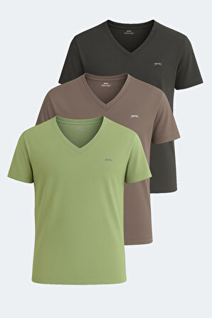 Slazenger KRAKKER 3 lü Set Erkek  Koyu Gri - Açık Yeşil - Kahve Tişört