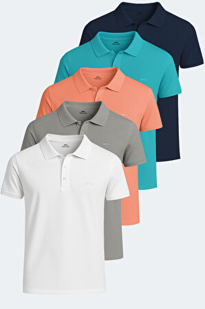 Slazenger SOHO 5 li Set Erkek  Beyaz - Gri - Lacivert - Somon - Turkuaz Tişört
