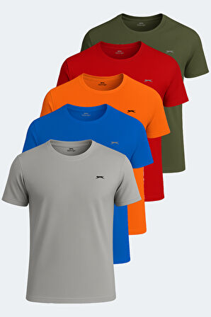 Slazenger OSWIN 5 li Set Erkek  Gri - Haki - Kırmızı - Saks Mavi - Turuncu Tişört