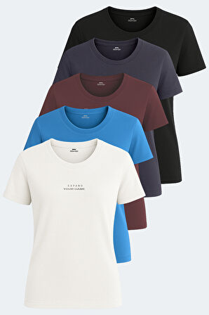 Slazenger PAYTONS 5 li Set Kadın  Ekru - Siyah - Koyu Gri - Bordo - Mavi Tişört