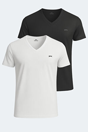 Slazenger KATRINA 2 li Set Erkek  Beyaz - Siyah Tişört
