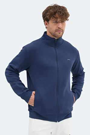 Slazenger MENDOZA I Erkek Fermuarlı Dik Yaka Cepli Lacivert Sweatshırt