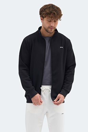 Slazenger MENDOZA I Erkek Fermuarlı Dik Yaka Cepli Siyah Sweatshırt