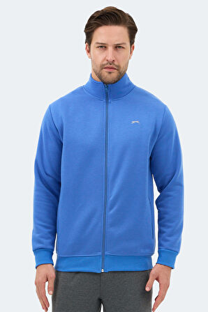 Slazenger MENDOZA I Erkek Fermuarlı Dik Yaka Cepli Indigo Sweatshırt