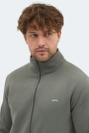 Slazenger MENDOZA I Erkek Fermuarlı Dik Yaka Cepli Haki Sweatshırt