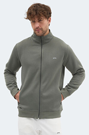Slazenger MENDOZA I Erkek Fermuarlı Dik Yaka Cepli Haki Sweatshırt