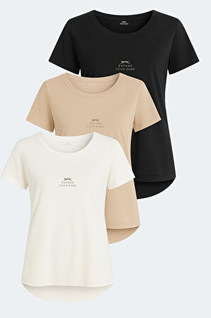 Slazenger VIRAJ 3 lü Set Kadın  Ekru - Siyah - Bej Tişört