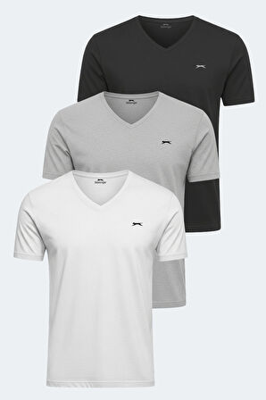 Slazenger RIVALDO 3 lü Set Erkek  Beyaz - Gri - Siyah Tişört