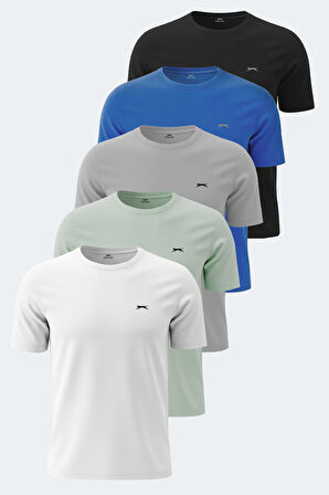 Slazenger ROSALVA 5 li Set Erkek  Beyaz - Siyah - Gri - Saks Mavi - Su Yeşili Tişört