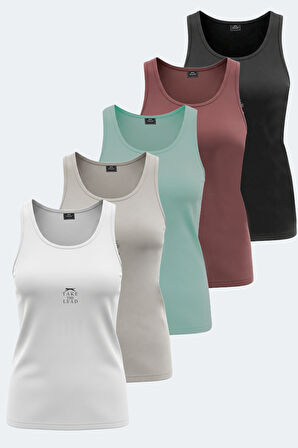 Slazenger VLADLEN 5 li Set Kadın  Beyaz - Siyah - Taş Gri - Gül -Su Yeşili Atlet