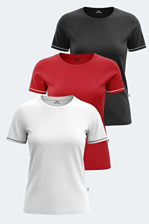 Slazenger VITYA 3 lü Set Kadın  Beyaz - Siyah - Kırmızı Tişört