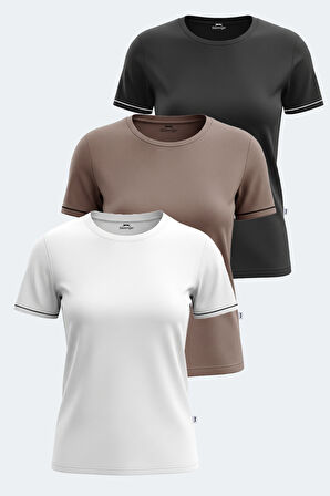 Slazenger VITYA 3 lü Set Kadın  Beyaz - Siyah - Vizon Tişört