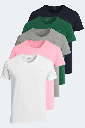 Slazenger SANDER KTN 5 li Set Erkek  Beyaz - Gri - Lacivert - Koyu Yeşil - Açık Pembe Tişört
