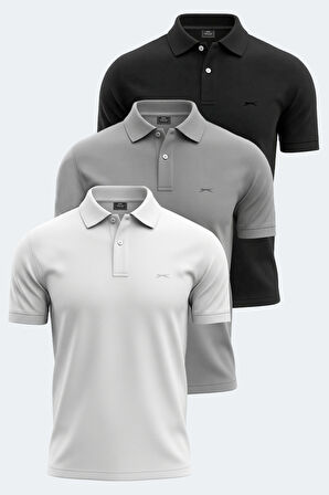 Slazenger VALE KTN 3 lü Set Erkek  Beyaz - Siyah - Gri Tişört