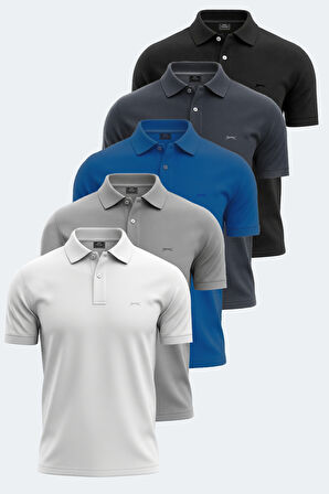 Slazenger VALE KTN 5 li Set Erkek  Beyaz - Siyah - Gri - Koyu Gri - Saks Mavi Tişört