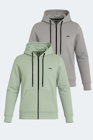 Slazenger KATYA 2 li set Kadın Fermuarlı Kapüşonlu Cepli Gri - Yeşil Sweatshırt