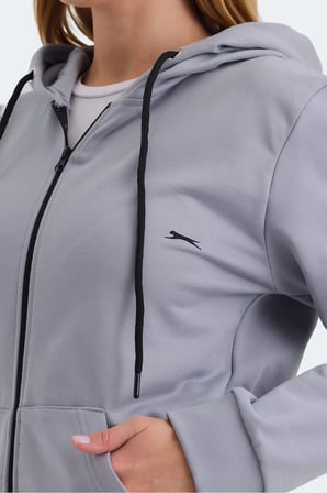 Slazenger KATYA 2 li set Kadın Fermuarlı Kapüşonlu Cepli Gri - Yeşil Sweatshırt