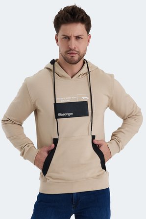Slazenger VANDA 2 li set Erkek Kanguru Cepli Kapüşonlu Siyah - Bej Sweatshırt