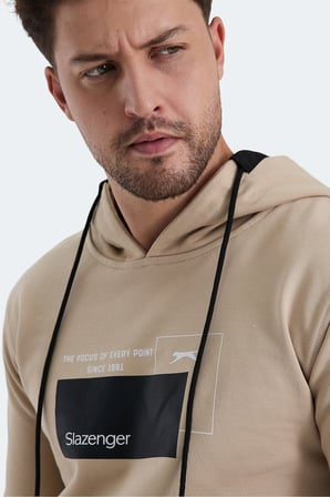Slazenger VANDA 2 li set Erkek Kanguru Cepli Kapüşonlu Siyah - Bej Sweatshırt